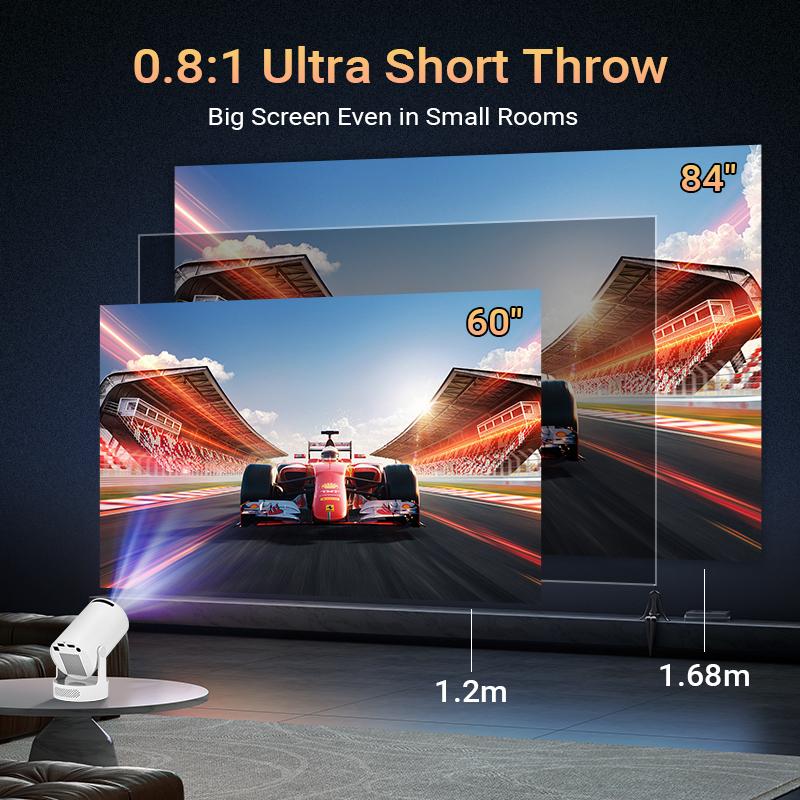 HY300ULTRA Mini Projector with WiFi 6 & Bluetooth 5.4, Portable Smart Projector with 4K Support, 5W Built-in Speaker, Auto Vertical Keystone, 180° Rotatable for Home & Outdoor Movies