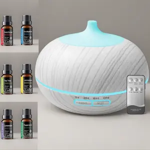 550ml Wood Grain Aromatherapy Diffuser with Remote Control, 6 Essential Oils & 7 Color LED Light, Ultrasonic Humidifier for Large Room, Anxiety Relief, Eco-Friendly PP Material, Perfect Gift for Meditation & Relaxation