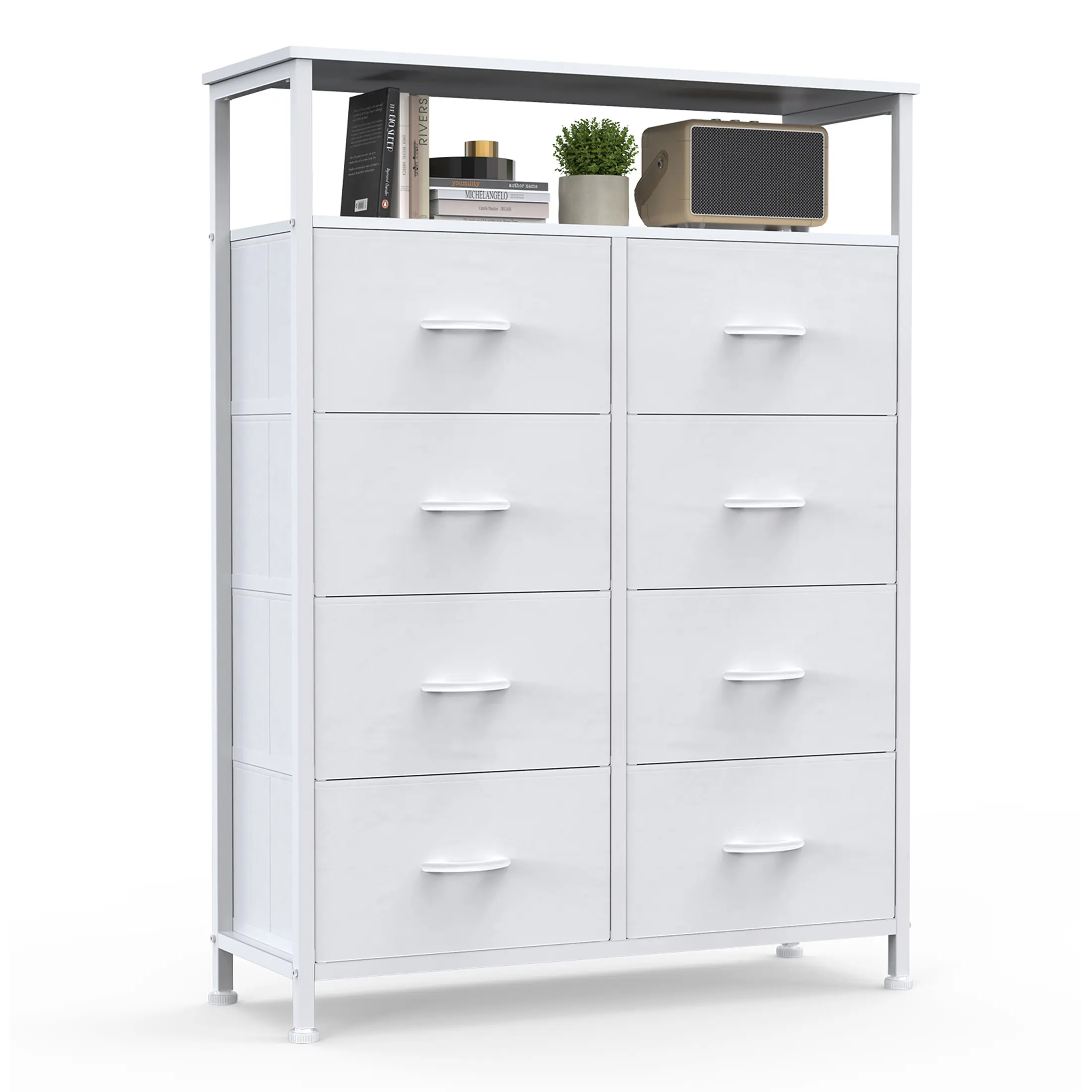 8 Drawer Fabric Storage Dresser, TV Cabinet, Sturdy Steel Frame, Wooden Top, for Bedroom, Living Room, Home Use