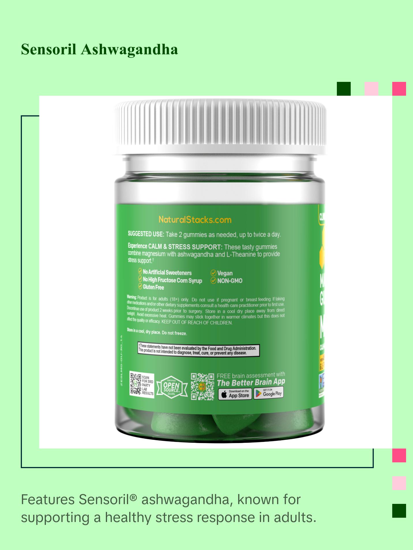 Magnesium Mood Gummies with Sensoril Ashwagandha and L-Theanine for Stress Support and Brain Health
