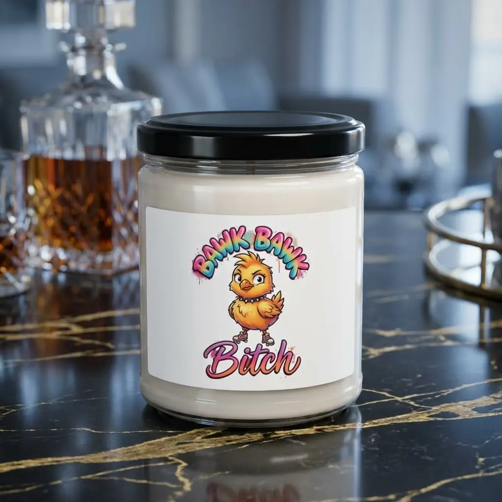 Airbrush Chicken Candle – Funny “Bawk Bawk Bitch” Candle – Retro 90s Airbrush Style Gift – Sarcastic Funny Candle – Coworker Gag Gift
