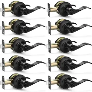 10 Pack Matte Black Door Handles Privacy Door Levers, Heavy Duty Bed and Bath Door Locks Interior Door Knobs, Reversible Keyless Wave Lever Door Handles