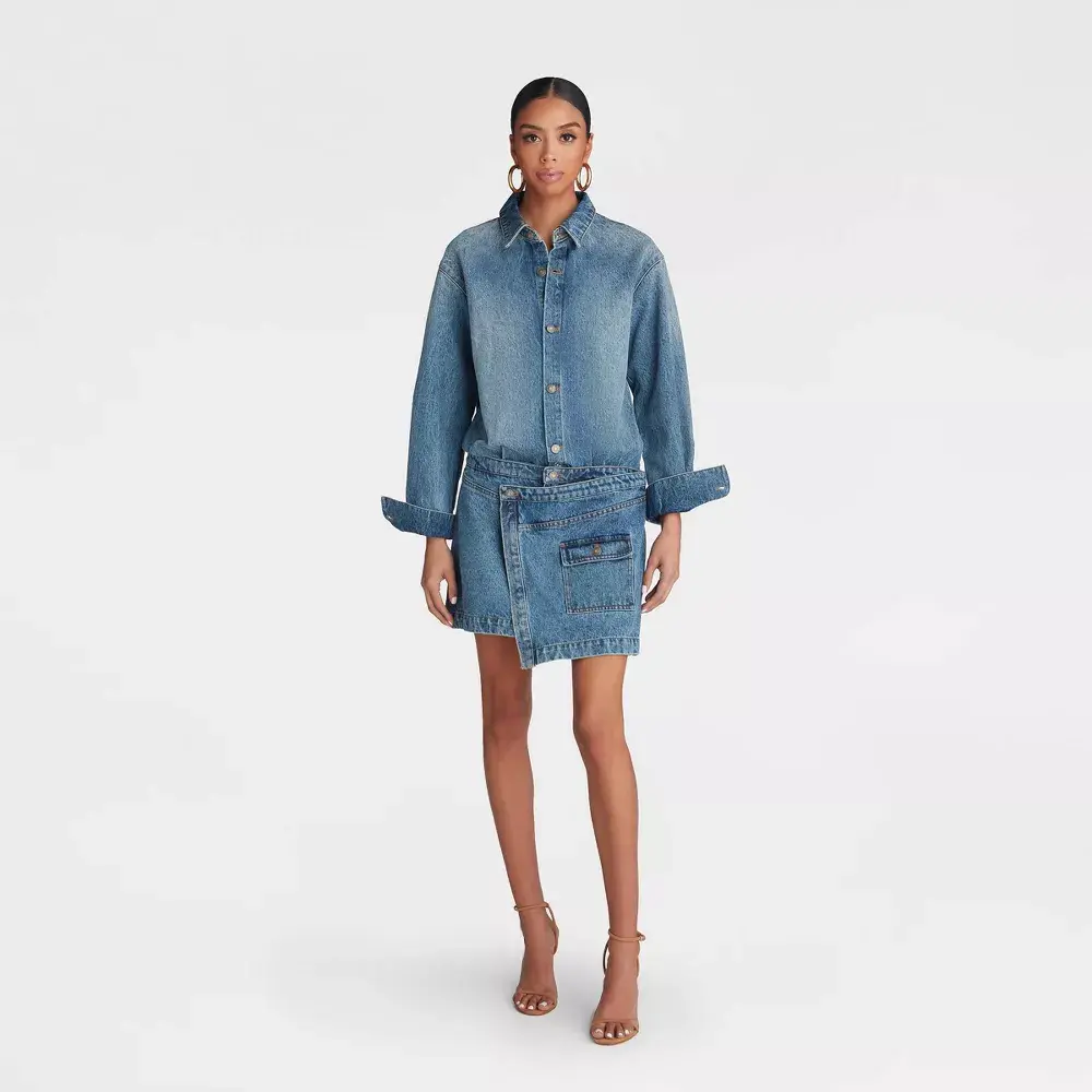 KBB by KAHLANA Women's Long Sleeve 'The Asymm Denim Dress', Twist, Fabric