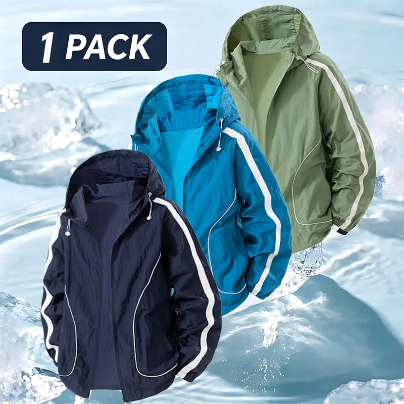 Men’s Cooling Lightweight Sun-Protective Jacket, Breathable UV Protection Outdoor Hooded Windbreaker