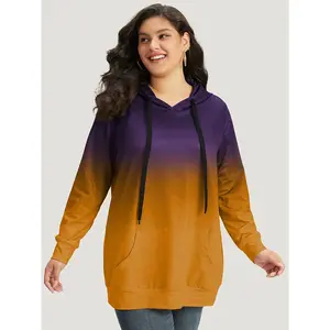 【Hooded & Cozy】Bloomchic Ombre Pocket Drawstring Hooded Sweatshirt Fit Fabric