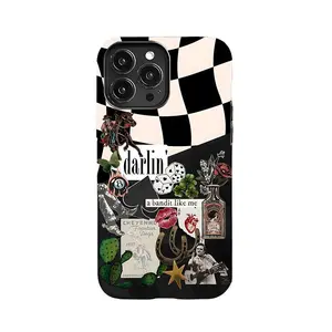 Checkered Western-style patchwork Patterned phone case, compatible with iPhone 17 Pro Max, 16, 15, 14, 13, 12 and Samsung 25 Ultra Plus, 24, 23, 22.  Features a double-layer shockproof design, making it the perfect gift for girls.