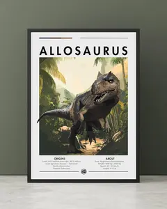 Allosaurus Wall art - Allosaurus Dinosaur, Jurassic period, Dinosaur poster, Carnivore Dinosaur, Volcano, kids poster, Dinosaur wall art.