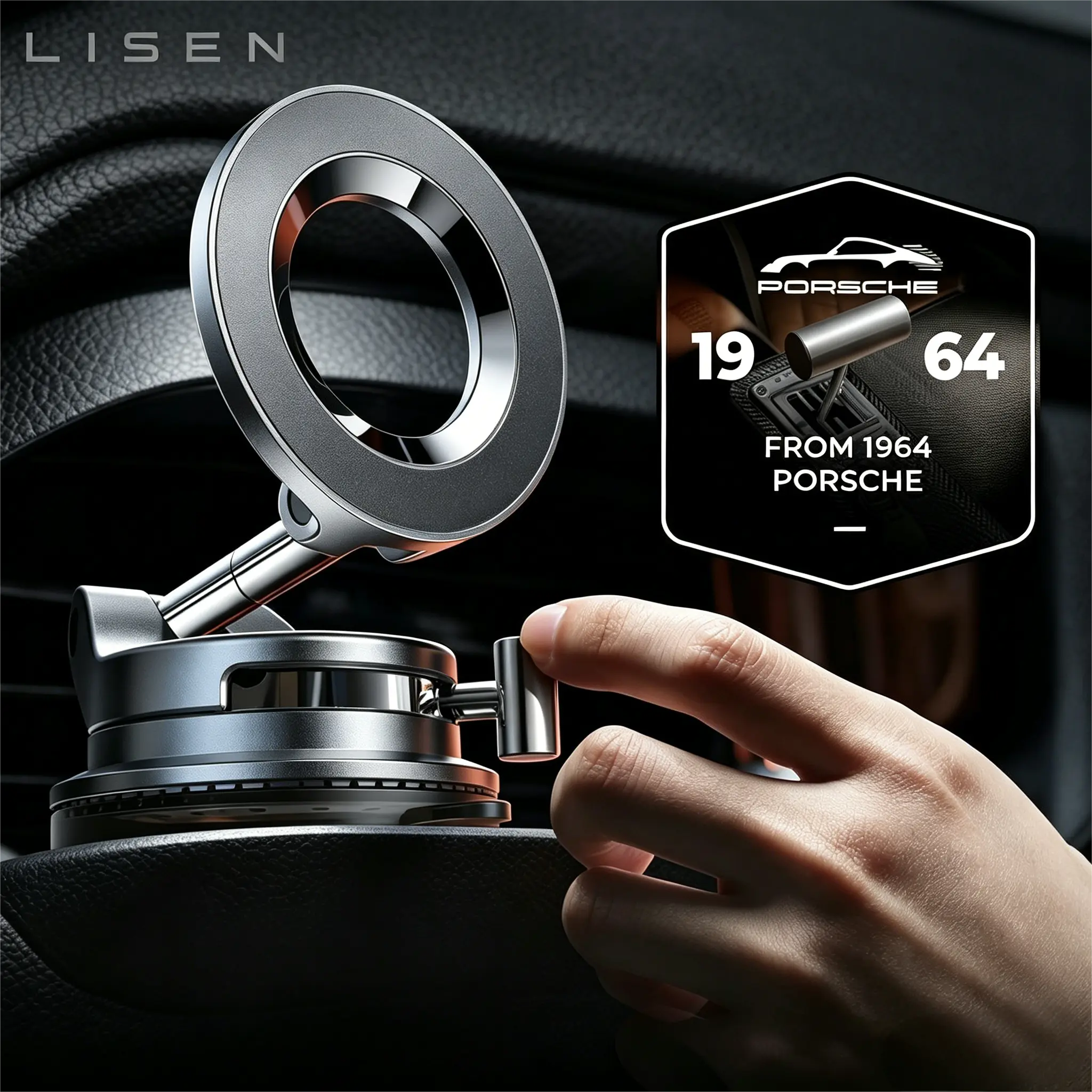 【Summer Deal】LISEN Phone Holder for Car, 360° Vacuum MagSafe Car Phone Mount, Suction Car Phone Holder Phone Mount with One-Step Lock, Retractable, Compact & Stable Design, Car Accessories phone holder for car