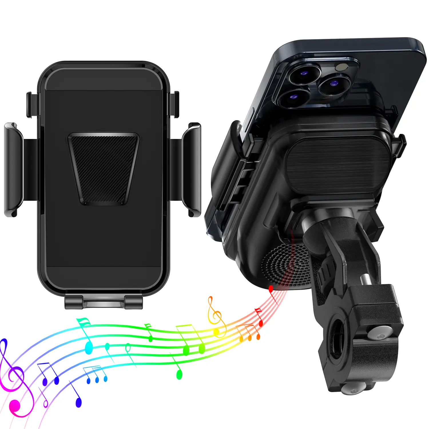 Silicone 2-in-1 Bike Phone Holder & Bluetooth Speaker - IPX7 Waterproof E-Bike Accessory, Navigation Music Mount, 12H Playtime, Anti-Shock Stand, Phone Lock Accessories, Batteries Included, Ebike Accessories