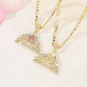 15th Birthday Necklace with Cubic Zirconia 14k Gold Plated Quinceañera Pendant Figaro Chain 60 cm Length Perfect for Celebrations