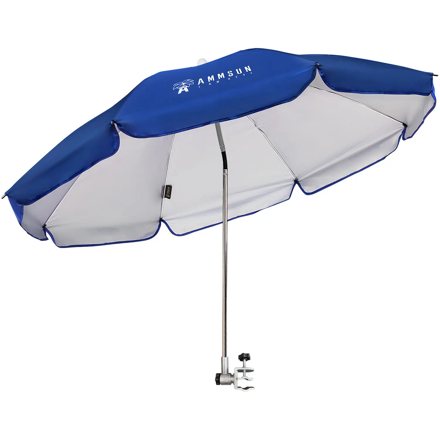 AMMSUN Beach Canopy Shade, 47" W 52" Curved Lightweight Sunshade Shelter with 360° Adjustable Tilt, UPF 50+ Oxford Fabric, Patented Lower Clamp Design for Chairs/Strollers, Easy Setup, Carry Bag with Shoulder Strap