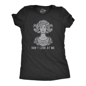 Womens Don't Look At Me Medusa T Shirt Funny Snake Hair Greek Mythology Novelty Tee Funny Womens T Shirts Cute Vintage Fashion Casual Ladies T-Shirt Gift Funny Sarcastic Top Women's Novelty Tees Black