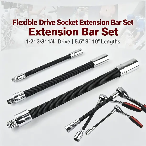 3pcs Ratchet Wrench Extension Spanners & Wrenches Set - 1/4"-3/8"-1/2" Drives, Impact Sockets, Flexible Extension Rods, Compact and Practical Default Tool for Automotive Repair, DIY Maintenance & Enhanced Maintenance