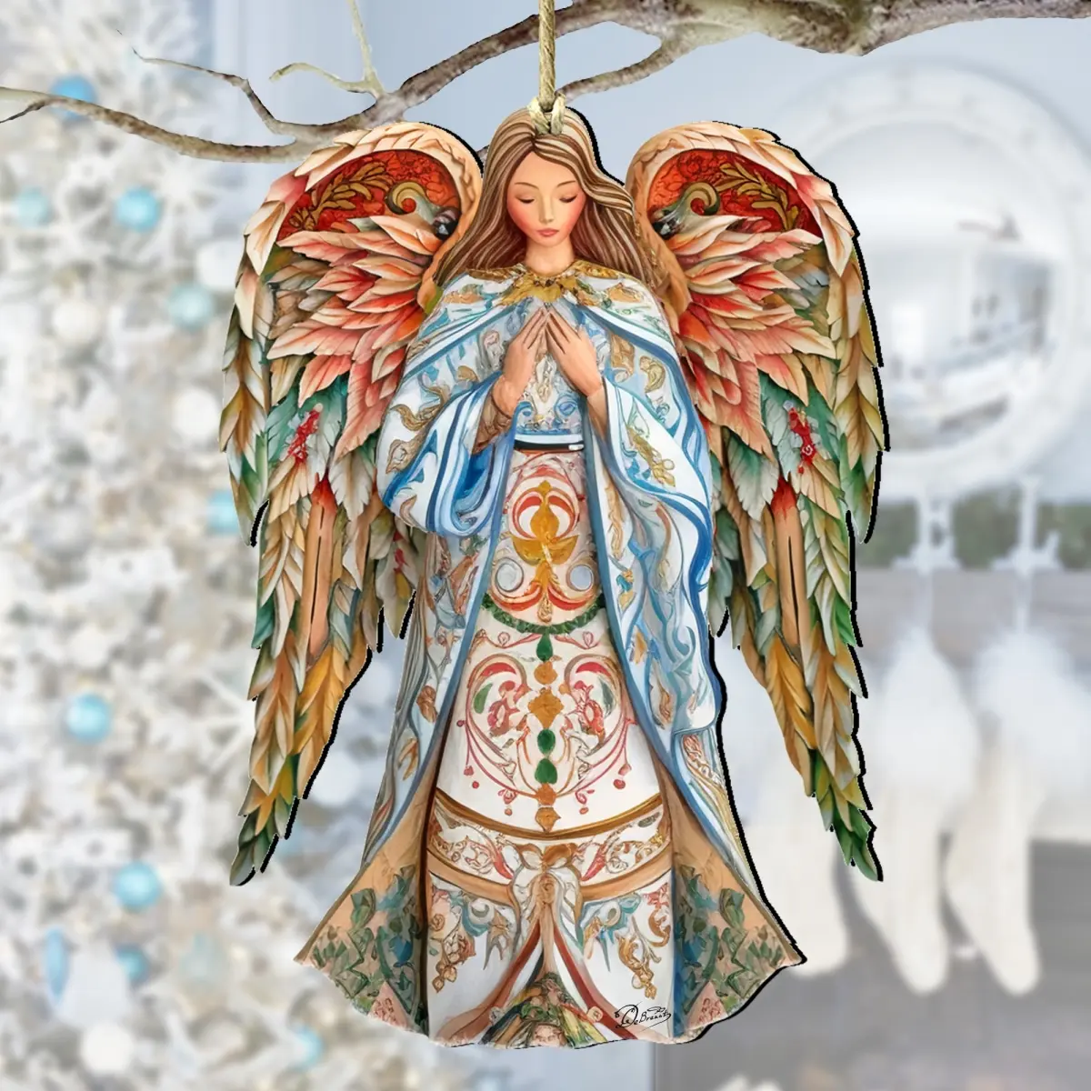 Designocracy 8611073 Artistic Weather Resistant Handcrafted Plywood Traditional Christian Angel of Hope Nativity Ornament, 5x5.5x0.25 in, 0.7 lbs, Winter Wonderlands Holiday Decor, Indoor DIY Gift with Gift Bag