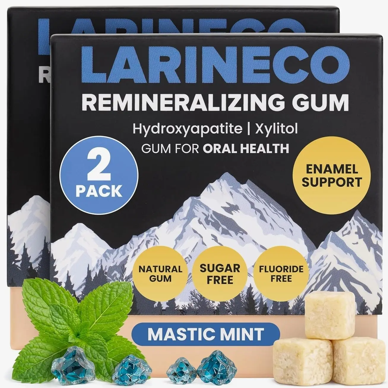 Larineco Remineralizing Gum with Nano Hydroxyapatite & Xylitol – Sugar-Free Xylitol Gum – Plastic-Free, Dye-Free, Aspartame-Free – Natural Base – 36 Pieces, Mastic Mint