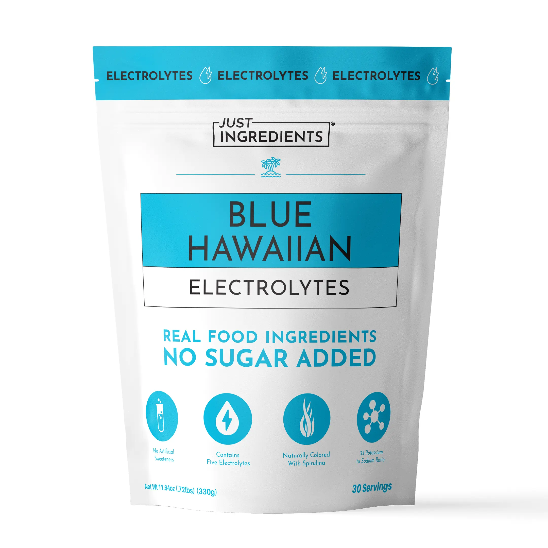 Just Ingredients Blue Hawaiian Electrolytes Drink Mix | 30 Servings | Organic Coconut Water, Blue Spirulina & 5 Key Electrolytes | Supports Hydration, Electrolyte Balance & Muscle Recovery* | No Sugar Added