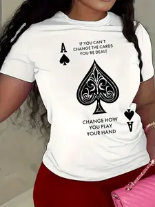 Women'S Spades A Pattern T-Shirt - Casual Short Sleeve Round Neck Top