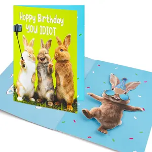 Father’s Day Gift for Dad - Funny Birthday Card Musical & Shaking Bunny Greeting Card, Hilarious Interactive Singing Birthday Gift for Women Men Dad Husband, with Envelope & Blank Card