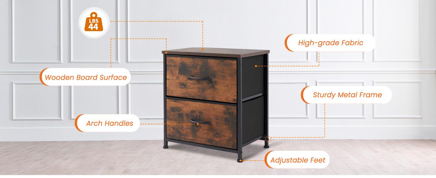 Sweet Furniture F Nightstand with 2 Fabric Drawers, Tall Nightstand, Dresser, Side Table, End Table, Bedside Table, Night Stands, Bedroom Furniture for Living Room, Entryway, Nursery, Closet