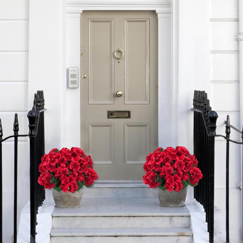 8 bundles of outdoor artificial geraniums, artificial plant UV resistant plastic flowers, used for indoor, outdoor, courtyard, hanging flower pots, porch, window home decoration (8, red)