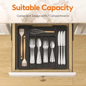 Expandable Silverware Drawer Organizer – Adjustable Kitchen Utensil Tray for Spoons, Forks & Knives | BPA-Free Cutlery Holder | Space Saving Kitchen Drawer Organizer (8.5-14”)
