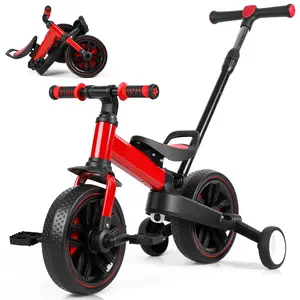 Multifunction 7-in-1 Toddler Bicycle for Kids 2-7 Years, Foldable Durable Balance Bike with Push Handle, Training Wheels, Pedals, Brakes, Kickstand, Push Tricycle Gift Toy for Boys & Girls