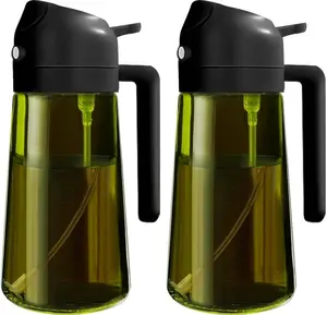 2 Count 2 in 1  Oil Sprayer for Cooking 16oz/470ml Light-Blocking Dark , Olive Oil Dispenser Bottle for Kitchen, Premium Dark Green Glass Oil Bottle, Food-Grade Oil Mister for Air Fryer, BBQ