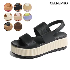 CELNEPHO Women's Platform Water Sandals Open Round Toe Chunky Wedge Sandals Velcro Strap Lug Sole Comfortable Footbed Sandals Solid Color Slingback Lightweight Summer 2026 Fashionable Slip on Spring Summer Casual Beach Vacation Outdoor Walking Dress Shoes