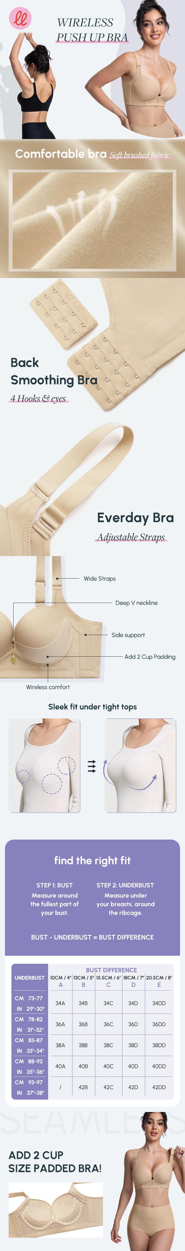 FallSweet Wireless Add 2 Cups Padded Plunge Bras Back Smoothing Push Up Brasieres