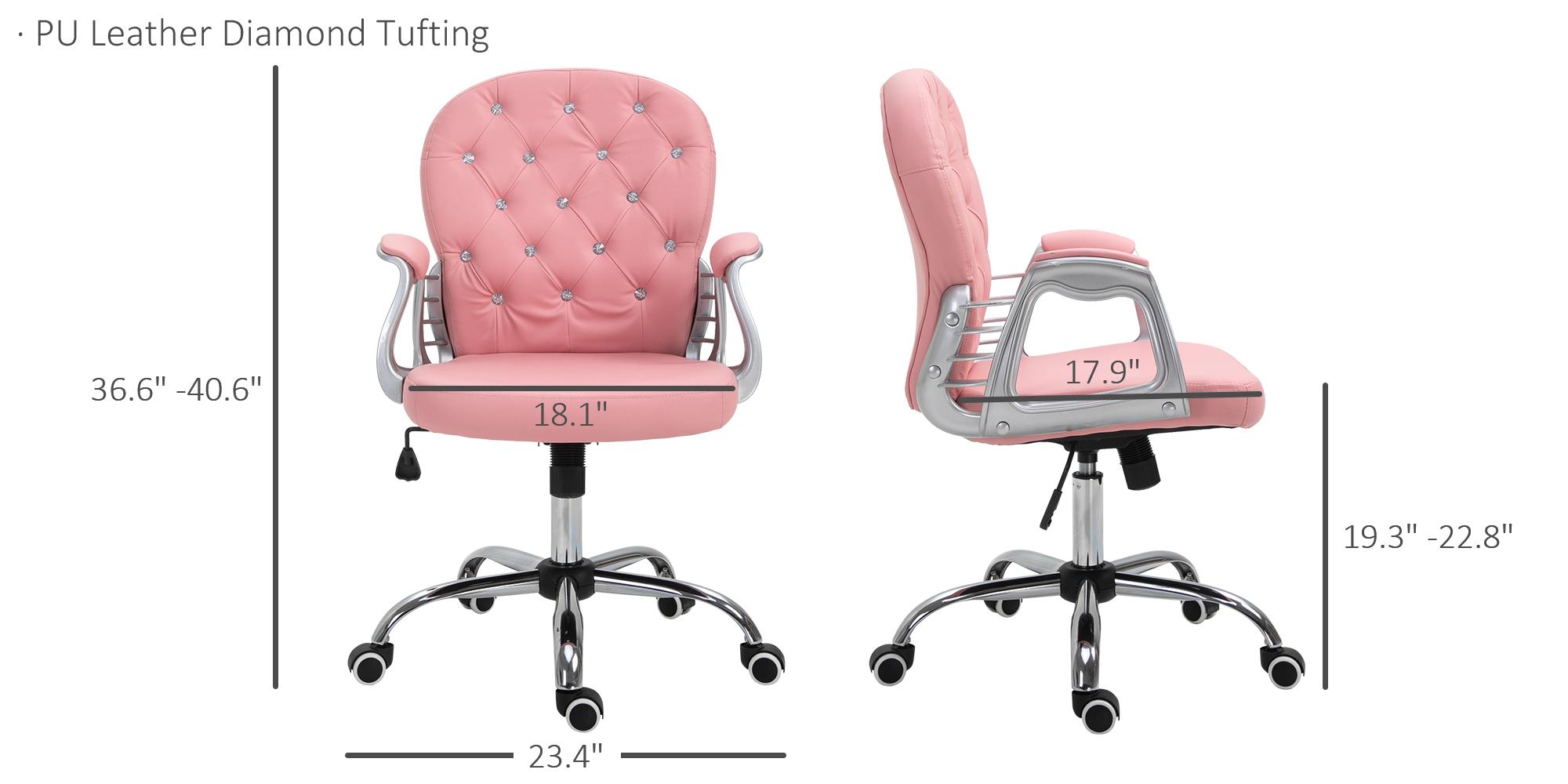 Vinsetto Vanity  Mid Back Office Chair Swivel Tufted Backrest Task Chair with Padded Armrests, Adjustable Height, Rolling Wheels