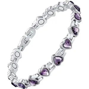 Magnetic Bracelets for Women, Titanium Steel Magnetic Bracelet with Neodymium Magnets & Sparkling Crystals, Jewelry Valentine’s Day gift.