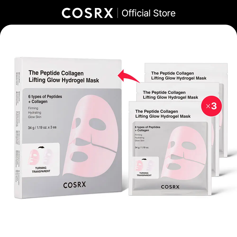 [COSRX Official] The Peptide Collagen Lifting Glow Hydrogel Mask_3ea  |  Lift, Firm and Glow with Peptides & Collagen