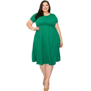 Short Sleeve Dress with Shirring Plus Size