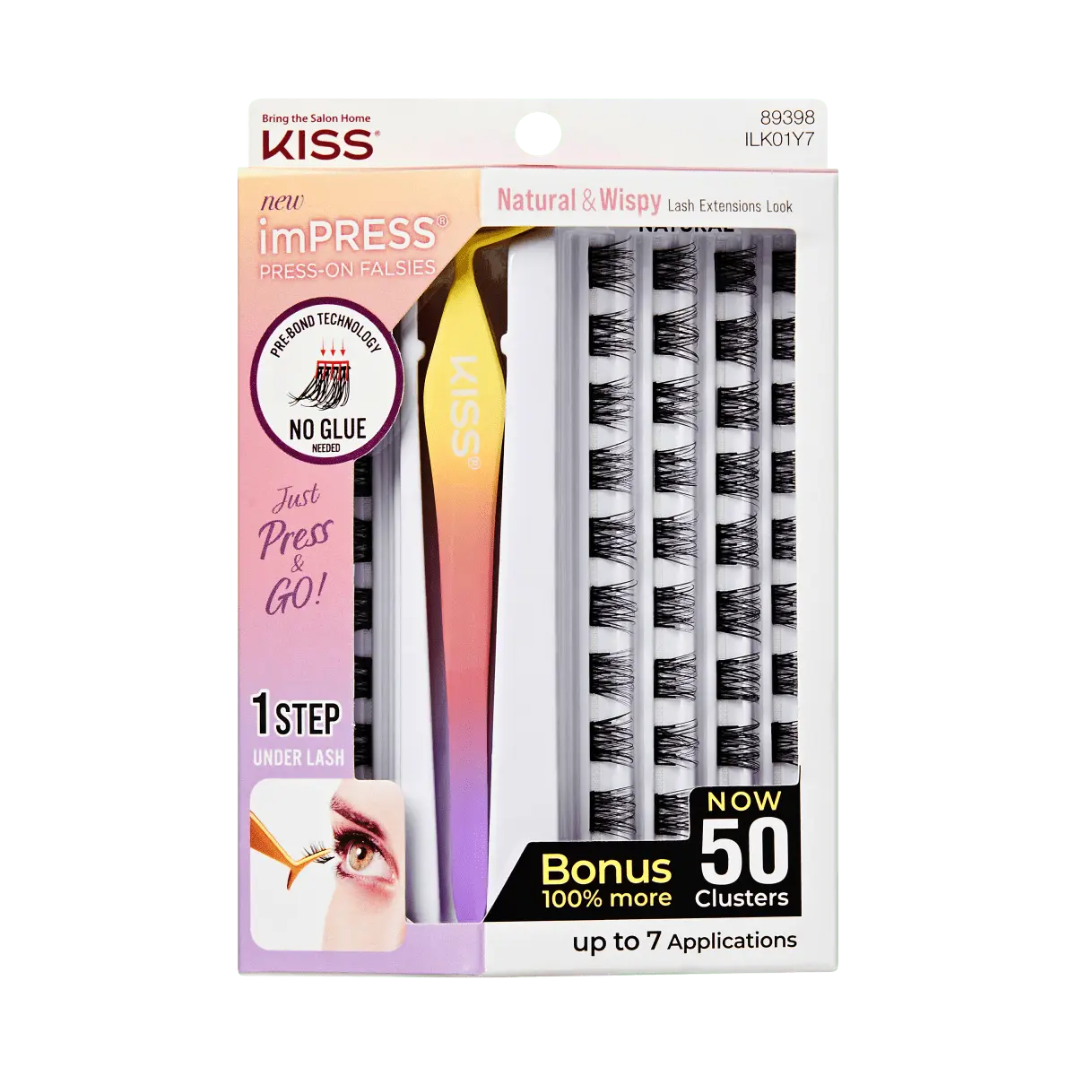 Impress Falsies Pre-Glued False Eyelashes Starter Kit - Natural & Wispy | 50 Lash Clusters, With Applicator, 10mm-14mm
