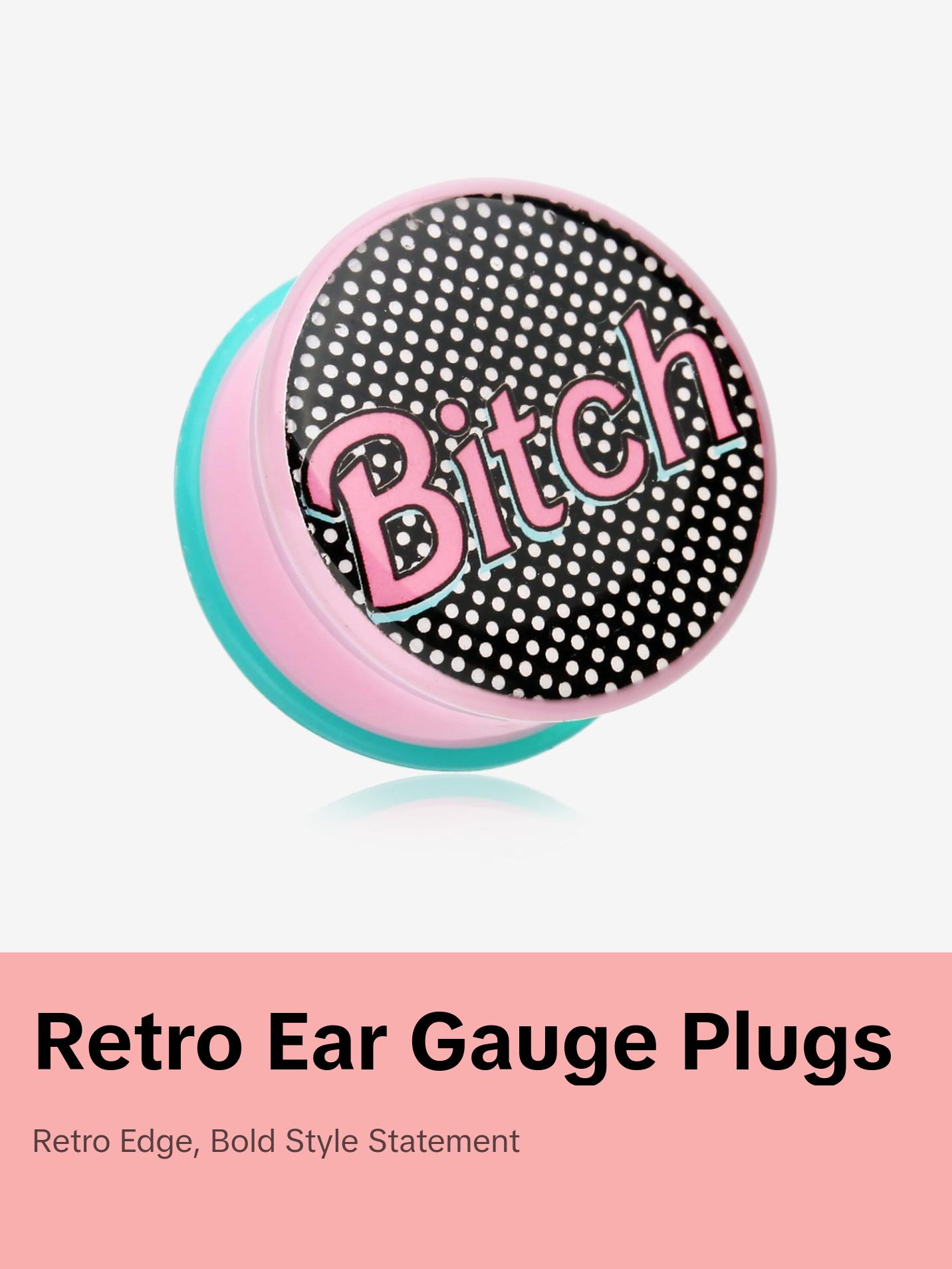 A Pair of Retro Bitch Single Flared Ear Gauge Plug