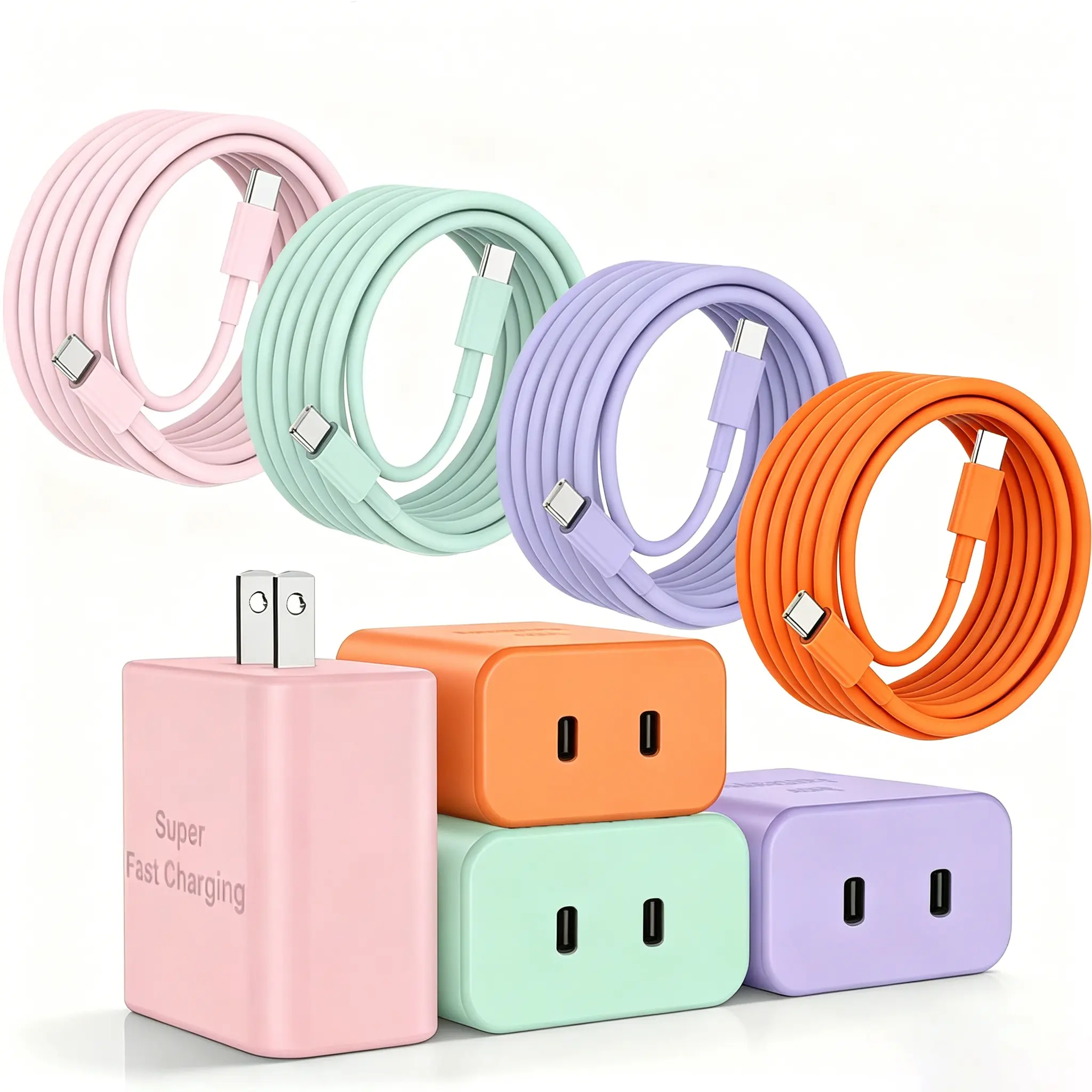 45W 2-Port Ultra-Fast Charging USB-C Adapter for Samsung Galaxy/Smartphone/Android Mobile Devices, 1/2/3-Pack with 6ft Type-C Cables for Protection & Fast Charging Cellphone Cord