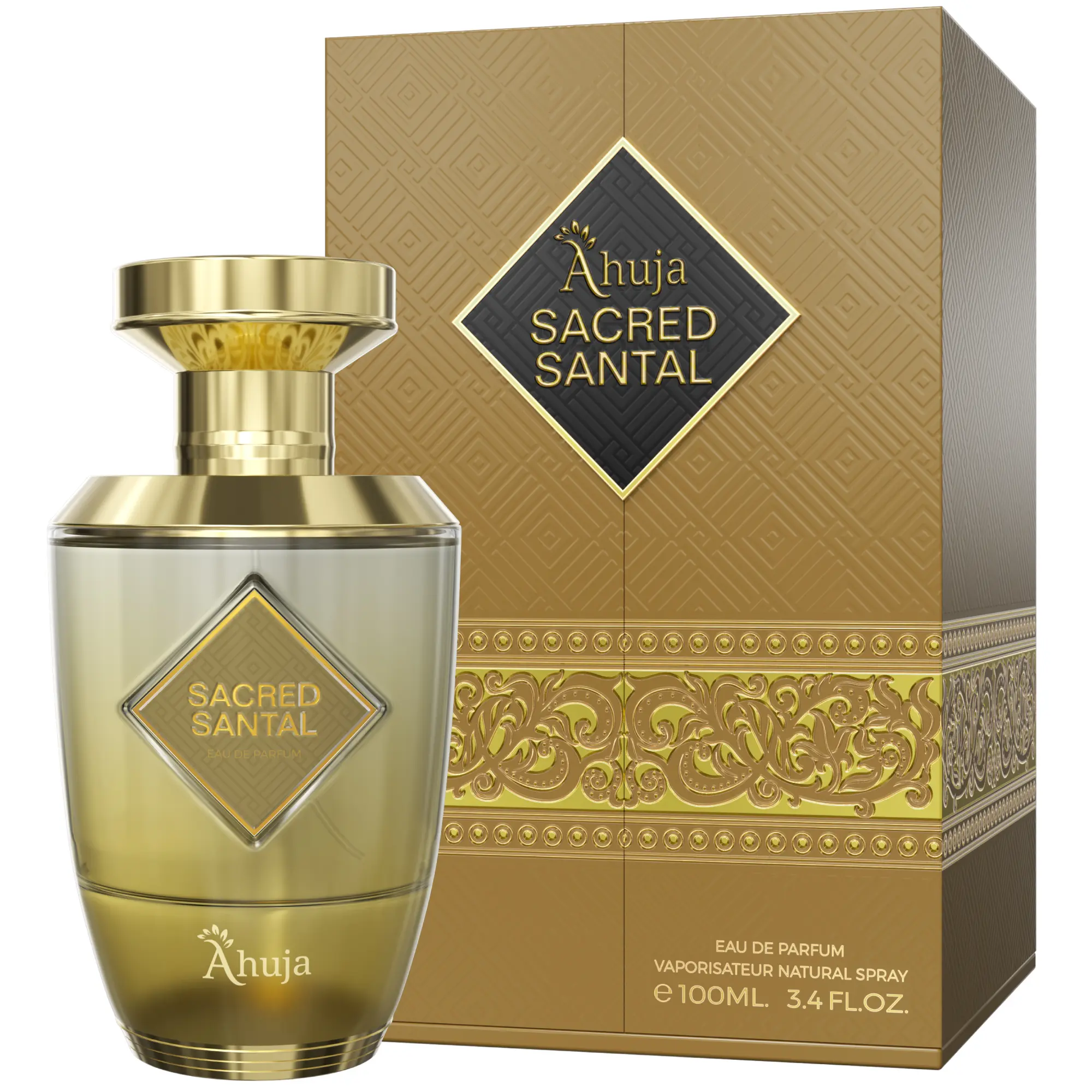 AHUJA Sacred Santal Eau de Parfum 3.4 fl oz – Unisex Luxury Perfume w/Sandalwood, Violet Leaves & Cardamom – Earthy Woody Fragrance w/Spicy Notes – Long-Lasting Cologne