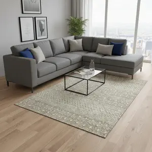 HomeRoots 657203 10 x 14 ft. Taupe & Ivory Tribal Washable Machine Made Rectangle Area Rug with UV Protection