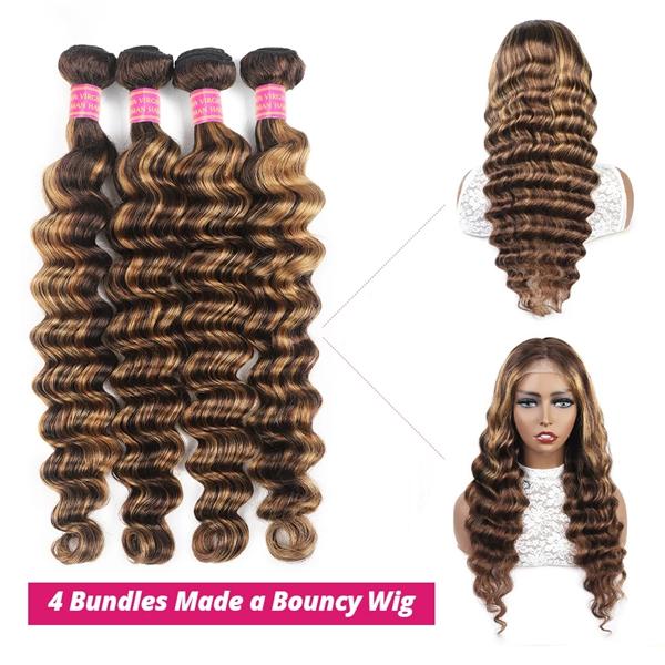 P4/27 Highlight Loose Deep Wave Bundles Honey Blonde Brown Colored Human Hair Weave Bundles Deep Wave Quick Weave Extensions