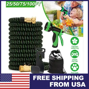 Expandable Flexible Water Hose 50/75/100FT Latex Core with 3/4" Solid Brass Fittings 4X Burst Pressure Anti-Kink Lightweight Design for Yard Car Wash Pet Bath Garden Watering System