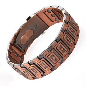 Men's Cross Pattern Magnetic Bracelet  with Buckle Clasp, 3X Strength Magnets, Alloy Material