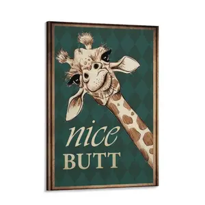 Vintage Giraffe Poster - Funny Animal Butt Wall Art For Bedroom, Living Room - Canvas Home Decor, Room Decor, Bedroom Decor - Unframed Canvas Print Gifts Birthday Graduation