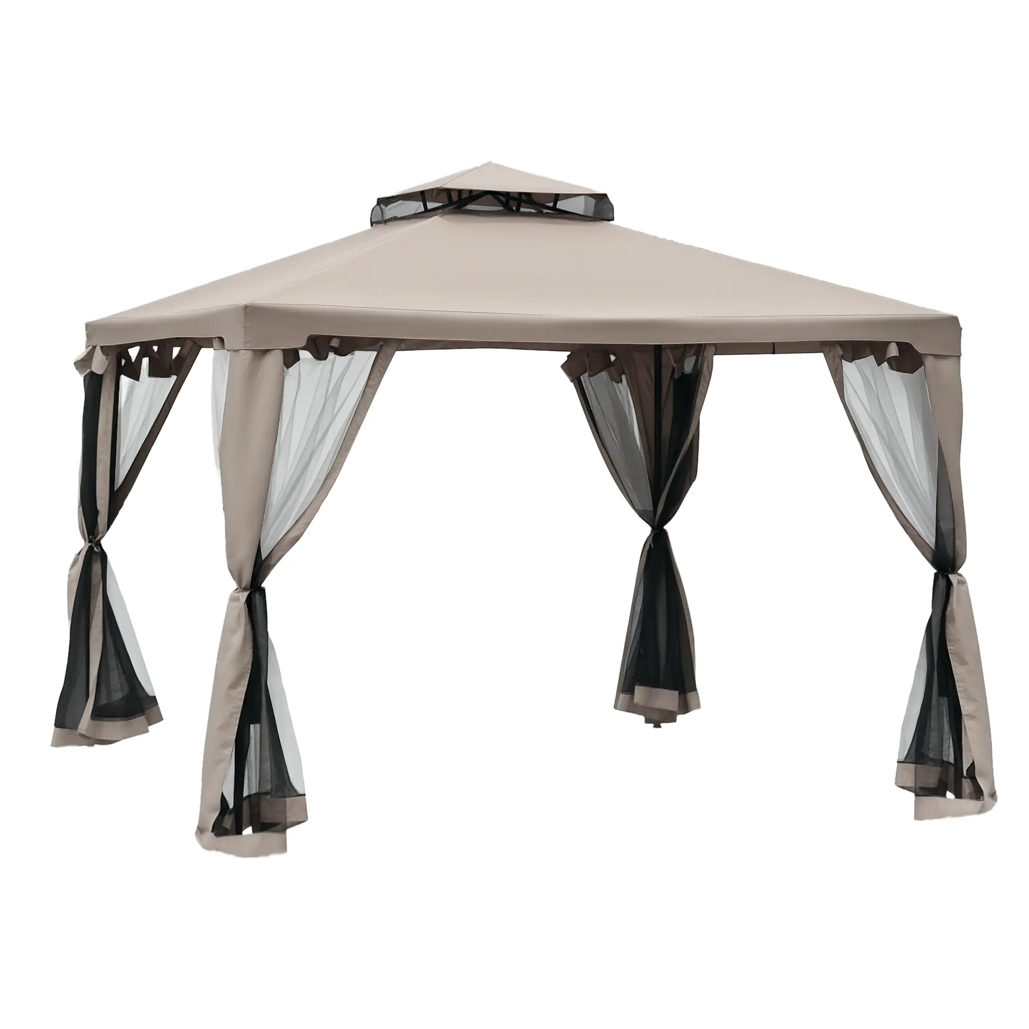 Outsunny 9.6' x 9.6' Patio Mesh Ventilated Gazebo, Outdoor Canopy Shelter with 2-Tier Roof & Netting, Steel Frame for Garden, Backyard, Mesh Canopy, Ventilated Canopy