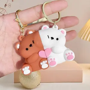 2Pcs Cute Bear Magnetic Couple Keychain for Women & Men, Bag, Car, Suitable for Valentine's Day, Birthday, Back to School, Party Gifts