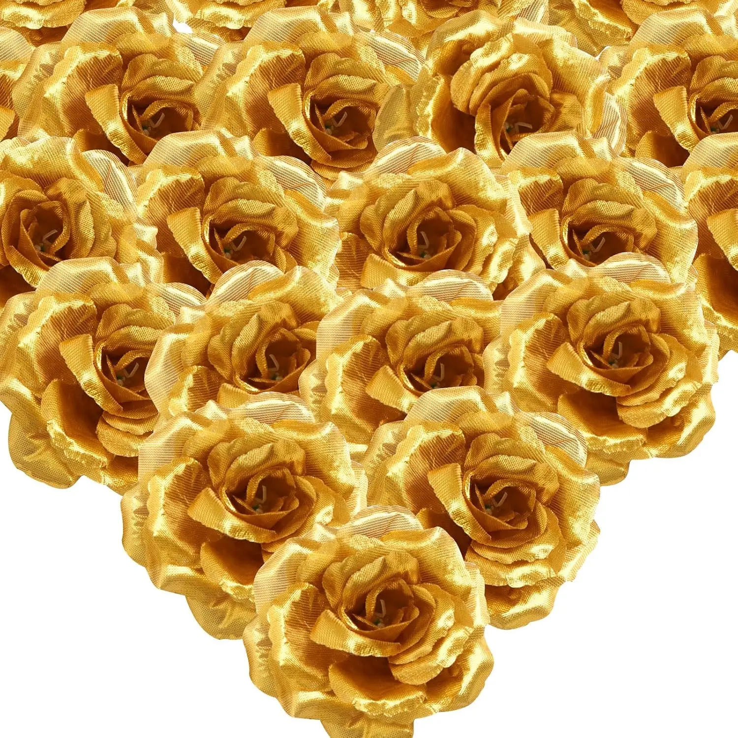 30 Pack Gold Roses Artificial Flowers, 3 Inch Fake Silk Gold Roses Head, Gold Artificial Flowers Heads for Home Wedding Party Decoration