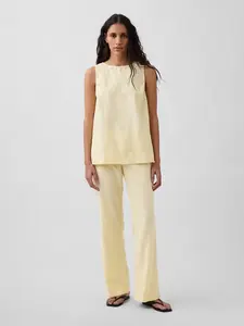Low Rise Linen-Blend Flare Pants Color Maize Yellow