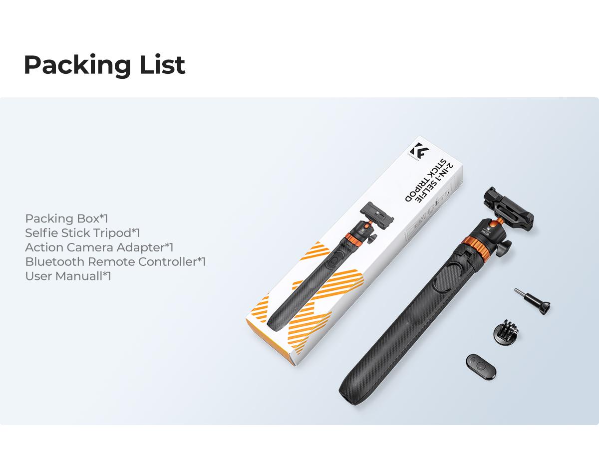 K&F CONCEPT Selfie Stick Tripod – 2-in-1 Phone/Camera Stand with Built-in Remote| For iPhone/Android, Works with Selfie Accessories & GoPro/DJI/Insta360| Ideal for Travel/Live Streaming/Vlogging/Daily Use