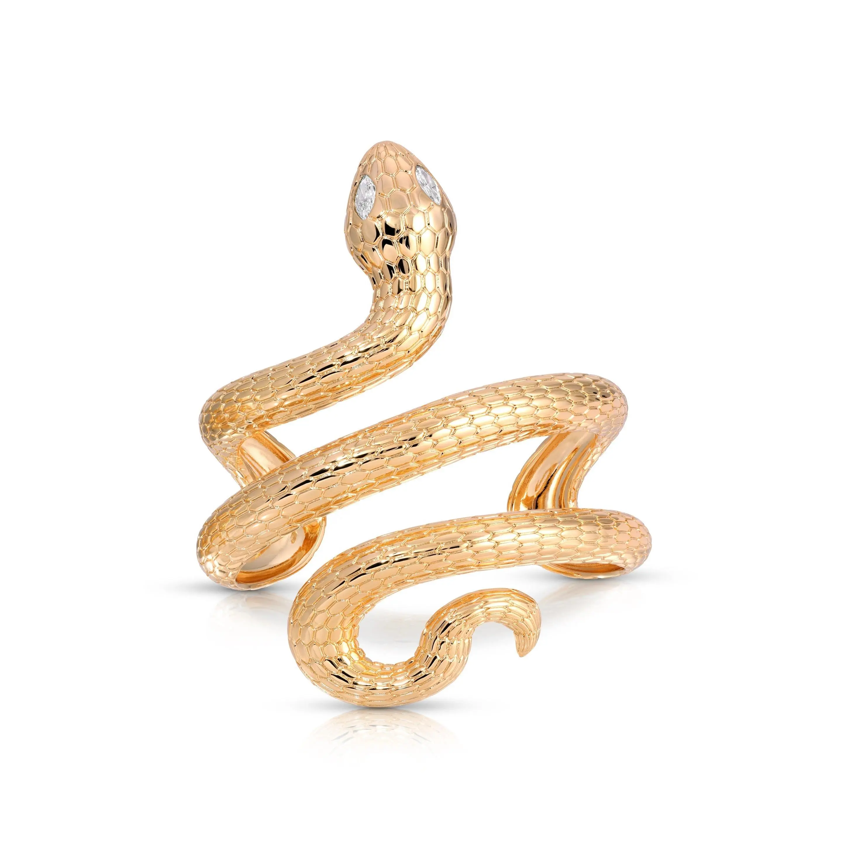 Ettika Serpentina Cuff Ring 18k Gold Plated Brass with Cubic Zirconia Adjustable Solitaire Stackable Dutch Marquise Ring