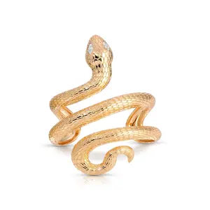 Ettika Serpentina Cuff Ring 18k Gold Plated Brass with Cubic Zirconia Adjustable Solitaire Stackable Dutch Marquise Ring