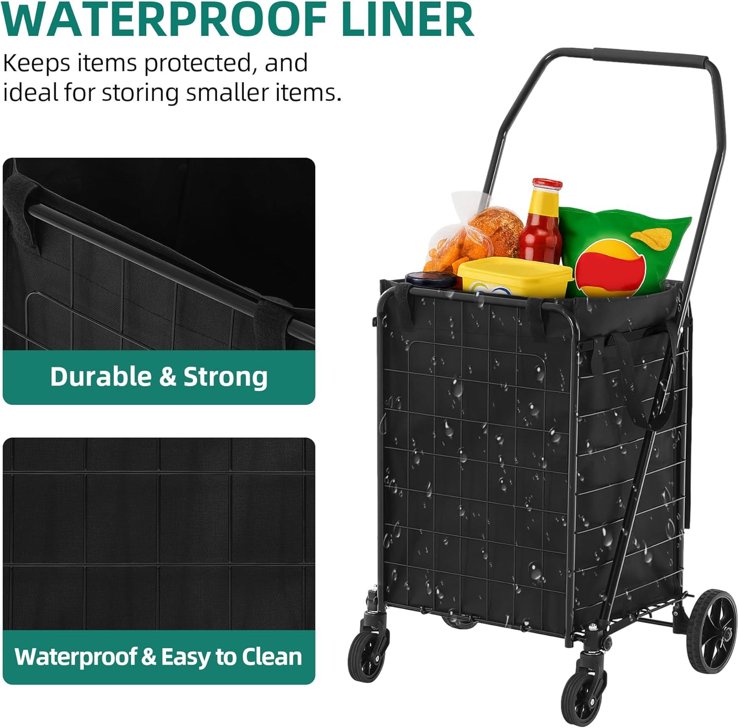 YITAMOTOR Waterproof Liner Foldable Shopping Cart with Wheels for Seniors Portable Collapsible Utility Carts for Shopping Groceries Laundry & Storage Durable